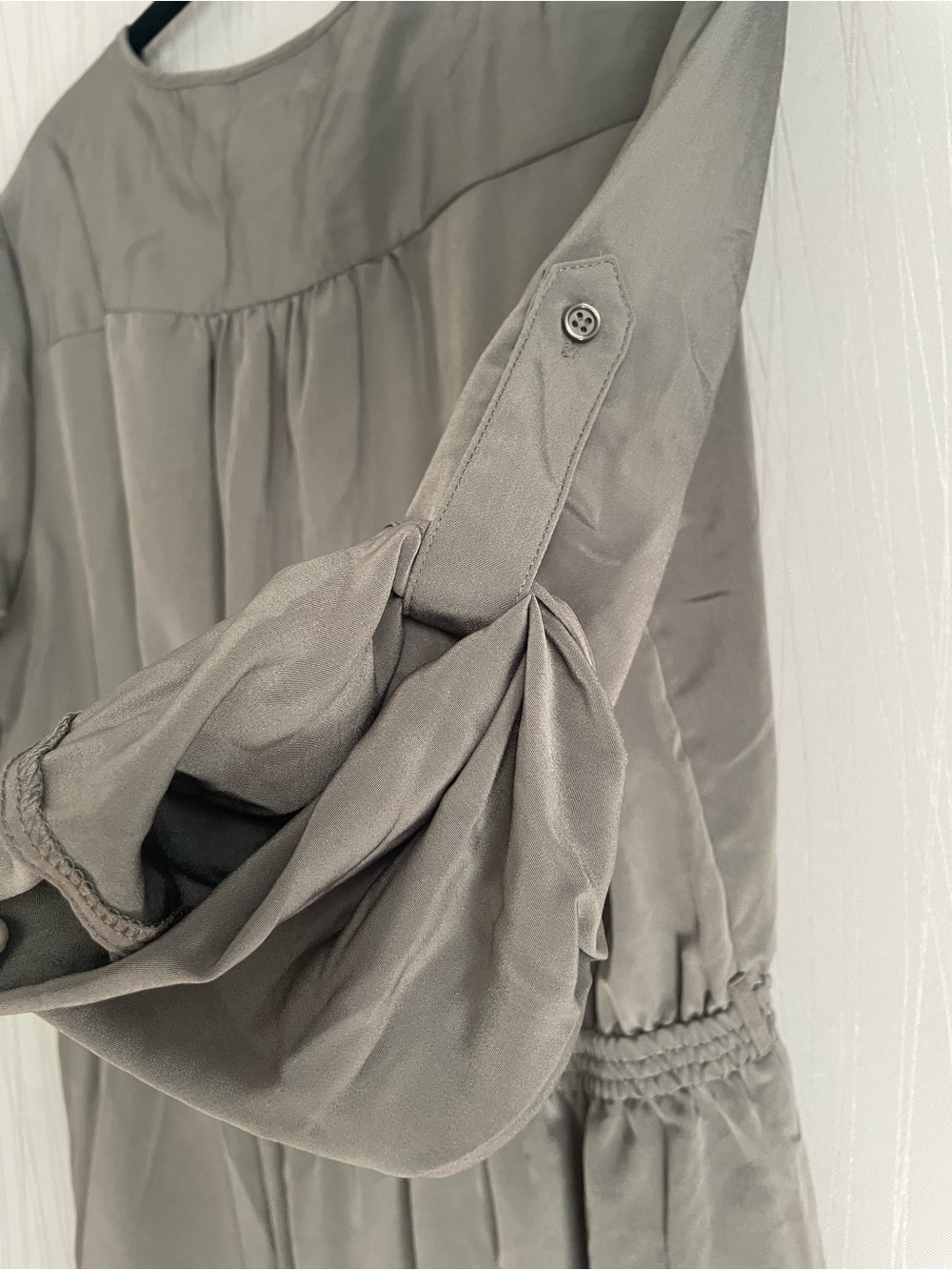 Mossimo Olive Green Utility Shirt Dress Women’s Size Large Roll Tab Sleeve - Picture 7 of 8